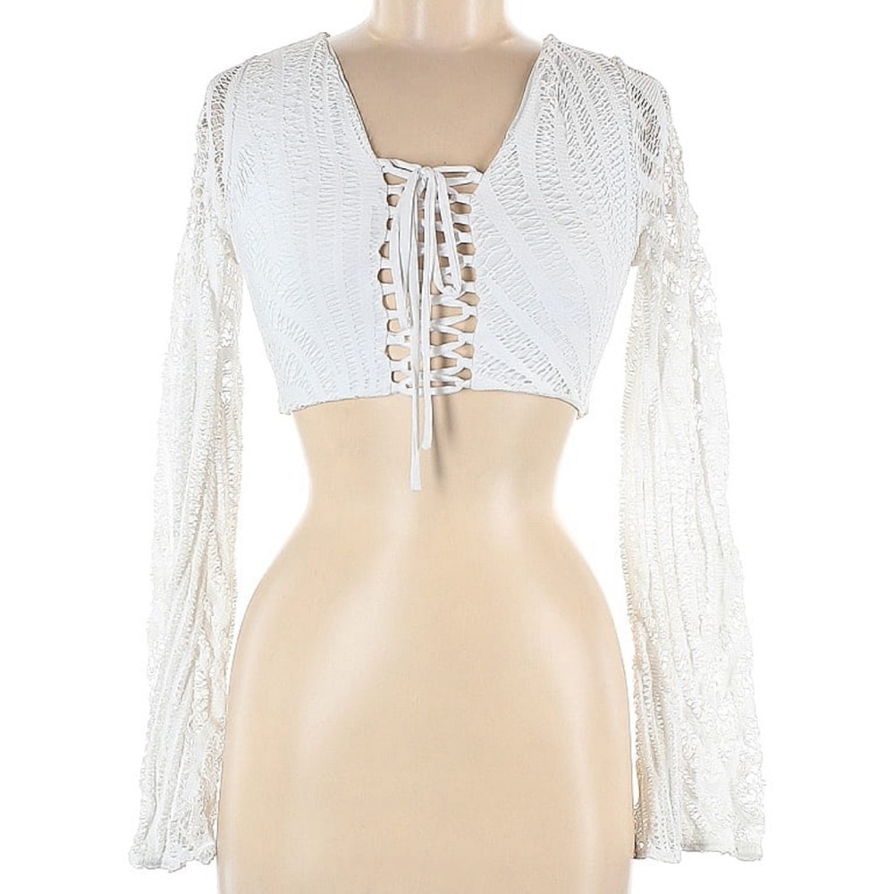 🎯Rare NWOT Mika Yoga Wear L/S Crop Top White Size Medium
